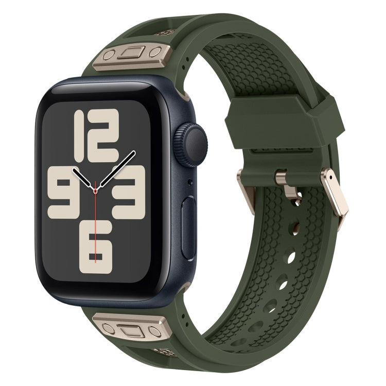 For Apple Watch SE 2023 44mm Breathable Stainless Steel Mesh TPU Watch Band(Green Titanium) - Watch Bands by PMC TechLife | Online Shopping South Africa | PMC TechLife