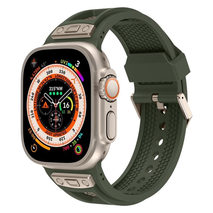 For Apple Watch Ultra 2 49mm Breathable Stainless Steel Mesh TPU Watch Band(Green Titanium) - Watch Bands by PMC TechLife | Online Shopping South Africa | PMC TechLife
