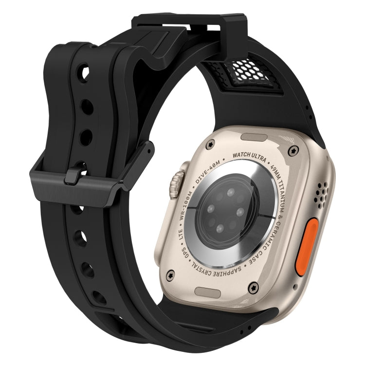 For Apple Watch Ultra 2 49mm Breathable Stainless Steel Mesh TPU Watch Band(Black Black) - Watch Bands by PMC TechLife | Online Shopping South Africa | PMC TechLife