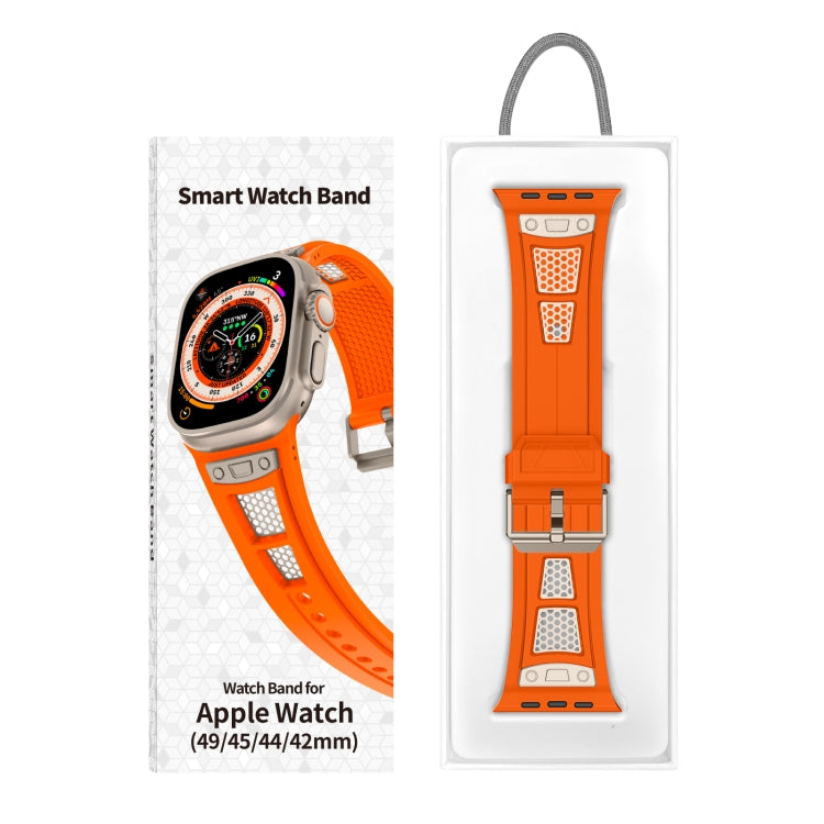 For  Apple Watch Series 9 45mm Breathable Stainless Steel Mesh TPU Watch Band(Orange Titanium) - Watch Bands by PMC TechLife | Online Shopping South Africa | PMC TechLife