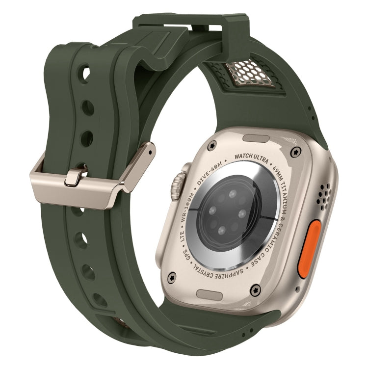 For  Apple Watch Series 9 45mm Breathable Stainless Steel Mesh TPU Watch Band(Green Titanium) - Watch Bands by PMC TechLife | Online Shopping South Africa | PMC TechLife