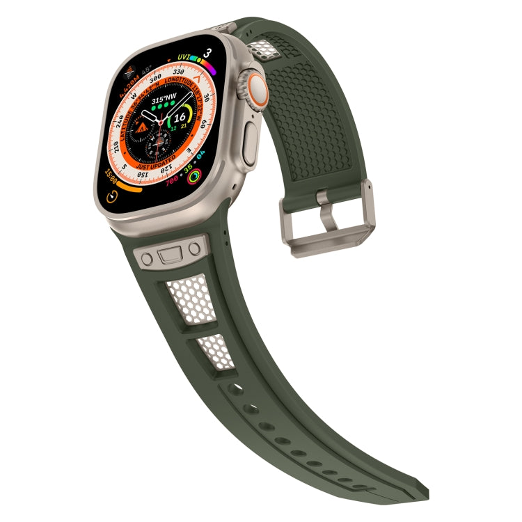 For  Apple Watch Series 9 45mm Breathable Stainless Steel Mesh TPU Watch Band(Green Titanium) - Watch Bands by PMC TechLife | Online Shopping South Africa | PMC TechLife