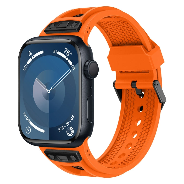 For  Apple Watch Series 9 45mm Breathable Stainless Steel Mesh TPU Watch Band(Orange Black) - free shipping - PMC TechLife - Order now!