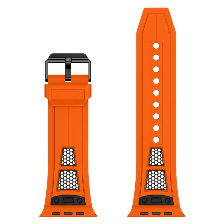 For  Apple Watch Series 9 45mm Breathable Stainless Steel Mesh TPU Watch Band(Orange Black) - free shipping - PMC TechLife - Order now!