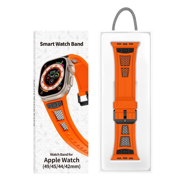 For  Apple Watch Series 9 45mm Breathable Stainless Steel Mesh TPU Watch Band(Orange Black) - free shipping - PMC TechLife - Order now!