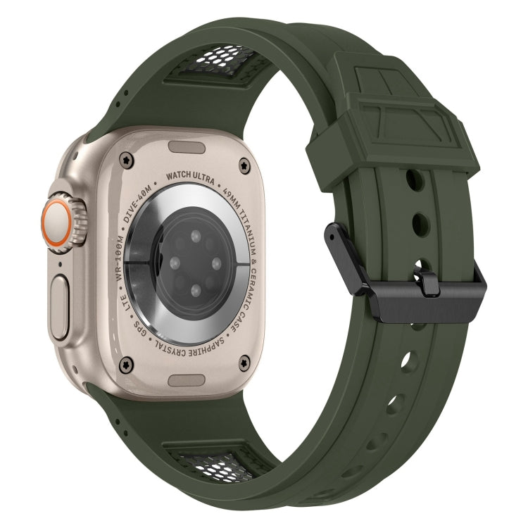 For  Apple Watch Series 9 45mm Breathable Stainless Steel Mesh TPU Watch Band(Green Black) - Watch Bands by PMC TechLife | Online Shopping South Africa | PMC TechLife