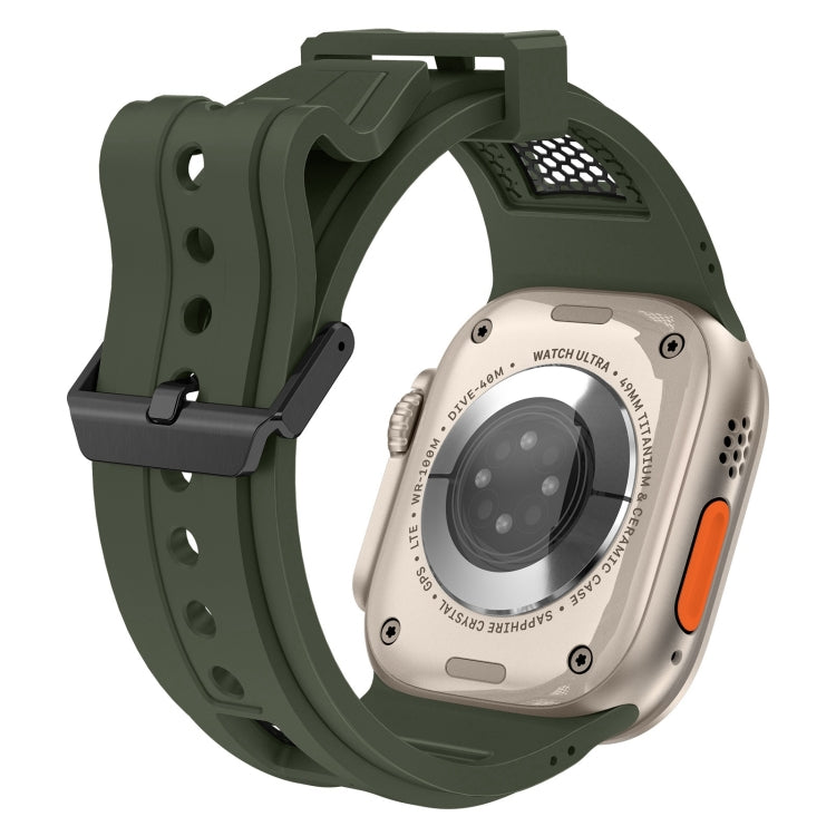 For  Apple Watch Series 9 45mm Breathable Stainless Steel Mesh TPU Watch Band(Green Black) - Watch Bands by PMC TechLife | Online Shopping South Africa | PMC TechLife