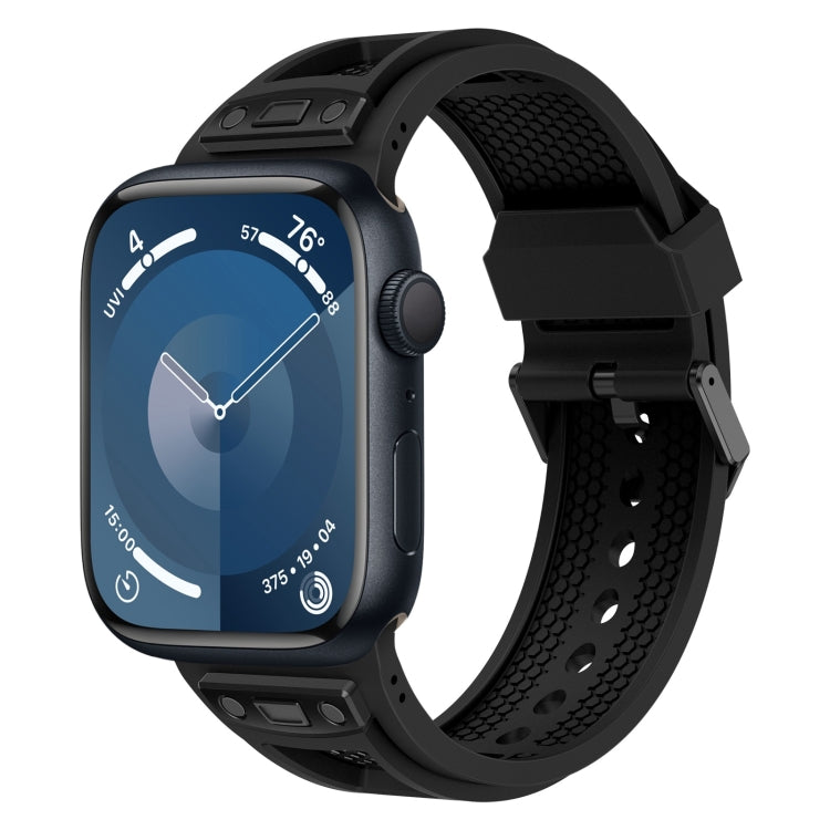 For  Apple Watch Series 9 45mm Breathable Stainless Steel Mesh TPU Watch Band(Black Black) - Watch Bands by PMC TechLife | Online Shopping South Africa | PMC TechLife