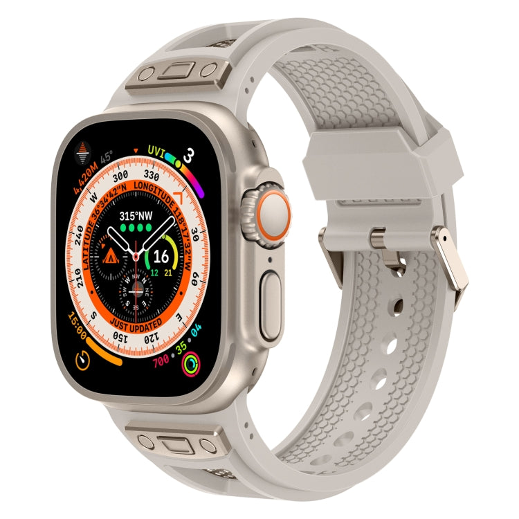 For Apple Watch Ultra 49mm Breathable Stainless Steel Mesh TPU Watch Band(Starlight Titanium) - Watch Bands by PMC TechLife | Online Shopping South Africa | PMC TechLife