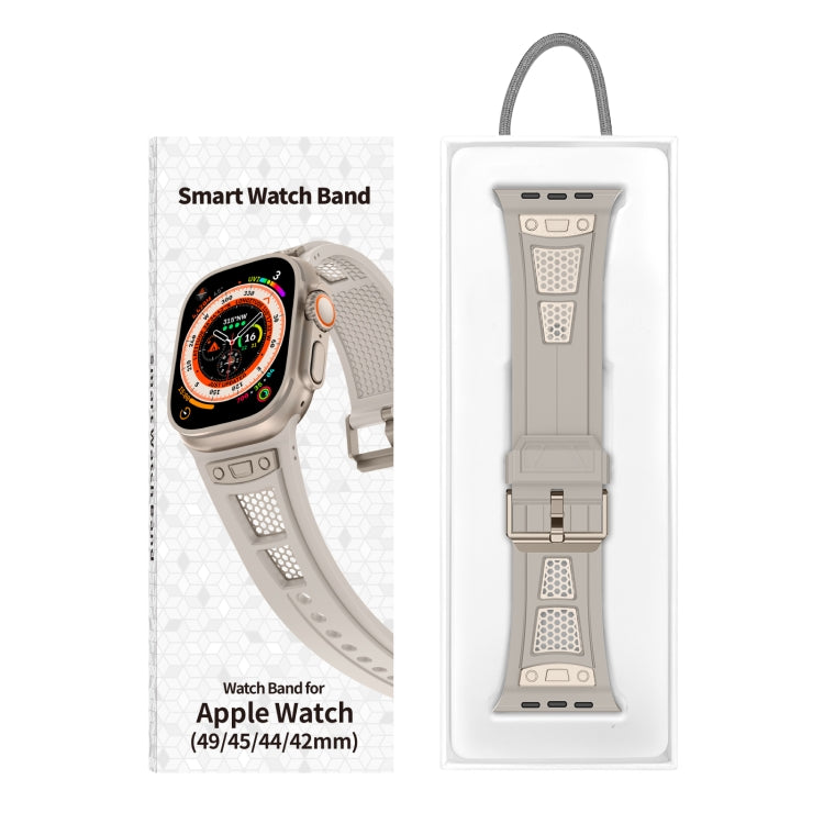 For Apple Watch Ultra 49mm Breathable Stainless Steel Mesh TPU Watch Band(Starlight Titanium) - Watch Bands by PMC TechLife | Online Shopping South Africa | PMC TechLife