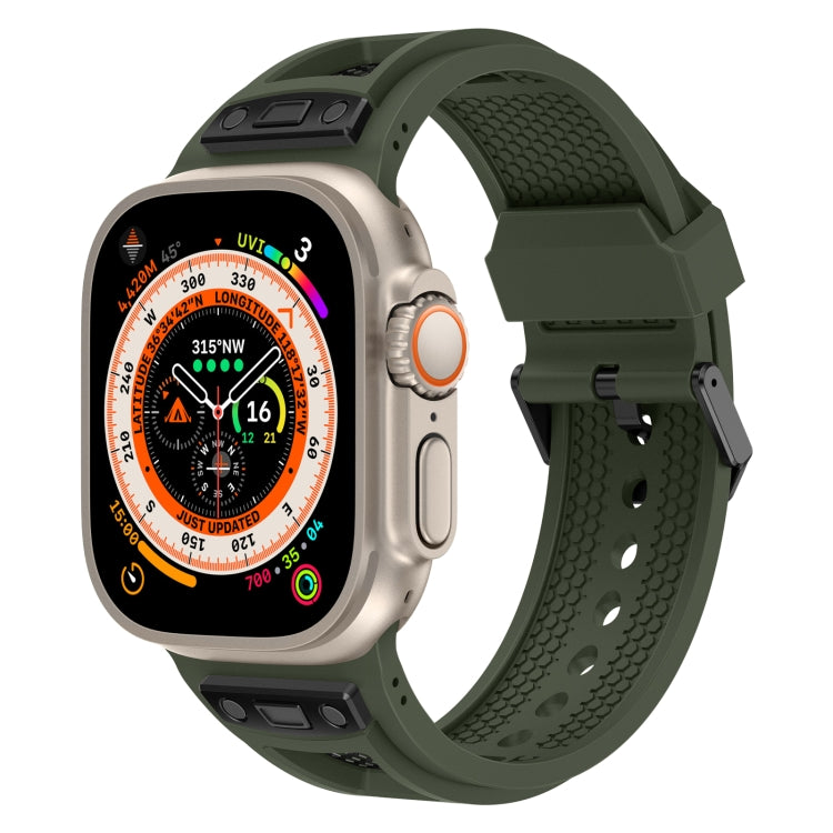 For Apple Watch Ultra 49mm Breathable Stainless Steel Mesh TPU Watch Band(Green Black) - free shipping - PMC TechLife - Order now!