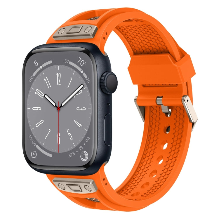 For Apple Watch Series 8 45mm Breathable Stainless Steel Mesh TPU Watch Band(Orange Titanium) - Watch Bands by PMC TechLife | Online Shopping South Africa | PMC TechLife