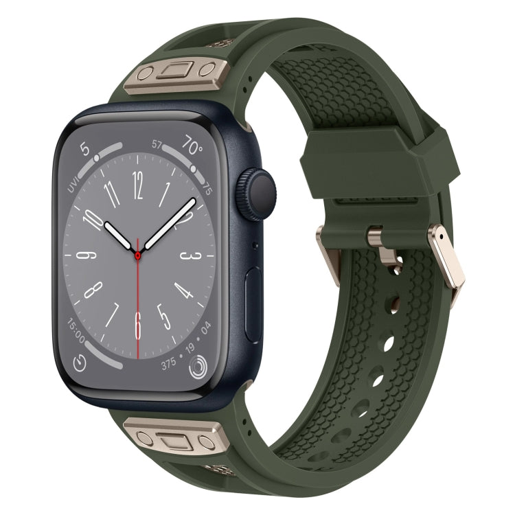 For Apple Watch Series 8 45mm Breathable Stainless Steel Mesh TPU Watch Band(Green Titanium) - Watch Bands by PMC TechLife | Online Shopping South Africa | PMC TechLife