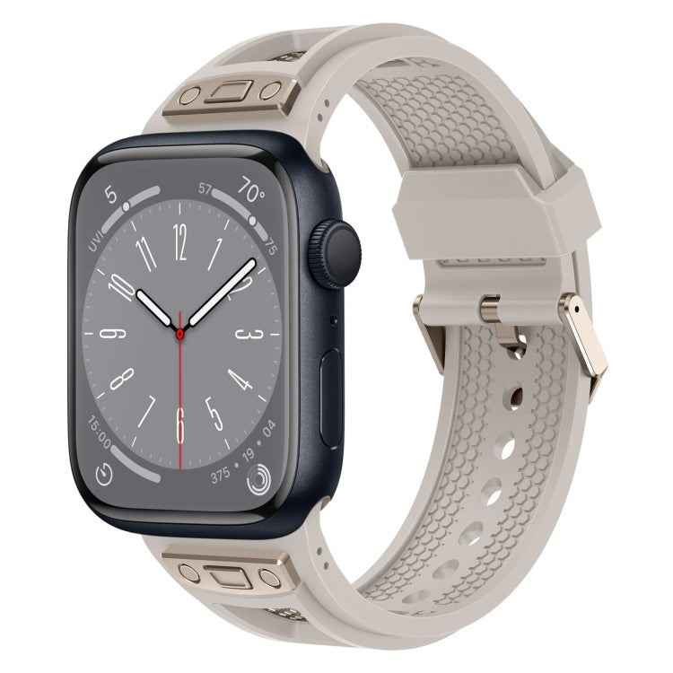 For Apple Watch Series 8 45mm Breathable Stainless Steel Mesh TPU Watch Band(Starlight Titanium) - Watch Bands by PMC TechLife | Online Shopping South Africa | PMC TechLife