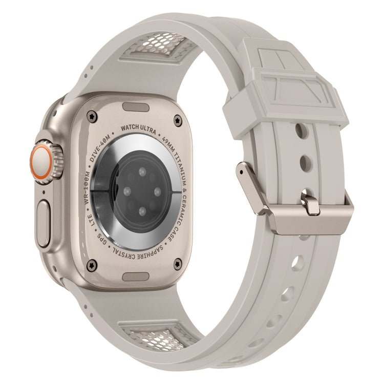 For Apple Watch Series 8 45mm Breathable Stainless Steel Mesh TPU Watch Band(Starlight Titanium) - Watch Bands by PMC TechLife | Online Shopping South Africa | PMC TechLife