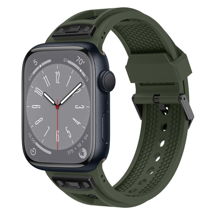 For Apple Watch Series 8 45mm Breathable Stainless Steel Mesh TPU Watch Band(Green Black) - Watch Bands by PMC TechLife | Online Shopping South Africa | PMC TechLife