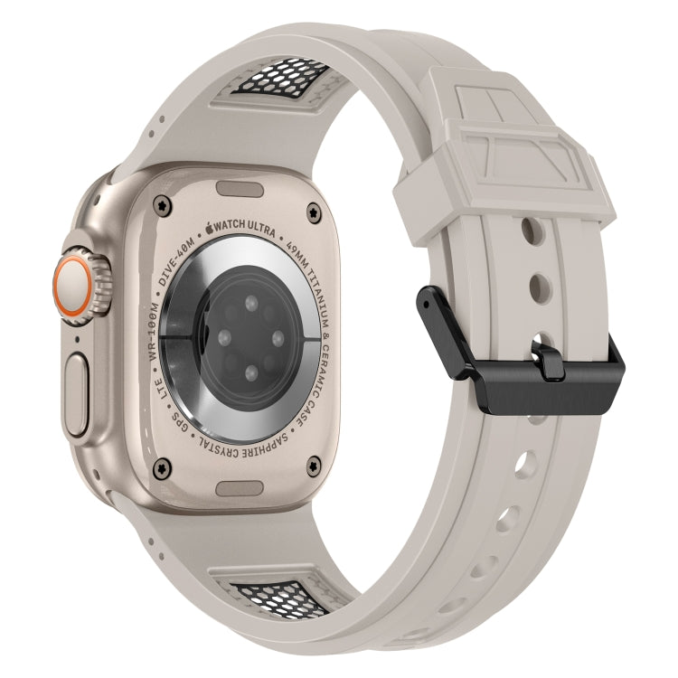 For Apple Watch Series 8 45mm Breathable Stainless Steel Mesh TPU Watch Band(Starlight Black) - Watch Bands by PMC TechLife | Online Shopping South Africa | PMC TechLife