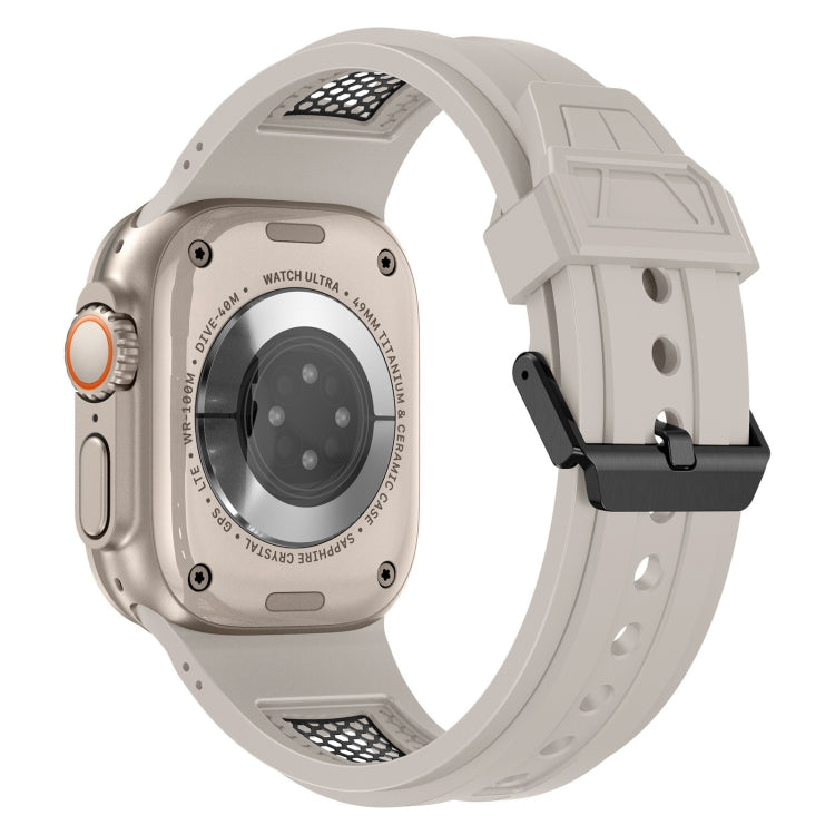 For Apple Watch Series 8 45mm Breathable Stainless Steel Mesh TPU Watch Band(Starlight Black) - Watch Bands by PMC TechLife | Online Shopping South Africa | PMC TechLife