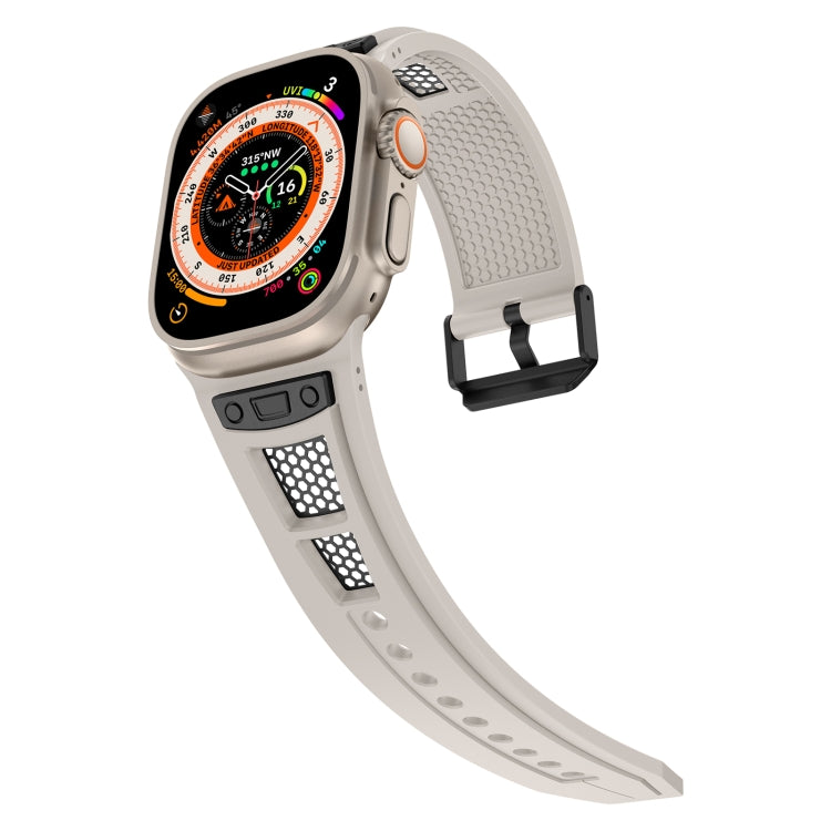 For Apple Watch Series 8 45mm Breathable Stainless Steel Mesh TPU Watch Band(Starlight Black) - Watch Bands by PMC TechLife | Online Shopping South Africa | PMC TechLife