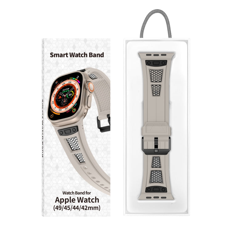 For Apple Watch Series 8 45mm Breathable Stainless Steel Mesh TPU Watch Band(Starlight Black) - Watch Bands by PMC TechLife | Online Shopping South Africa | PMC TechLife