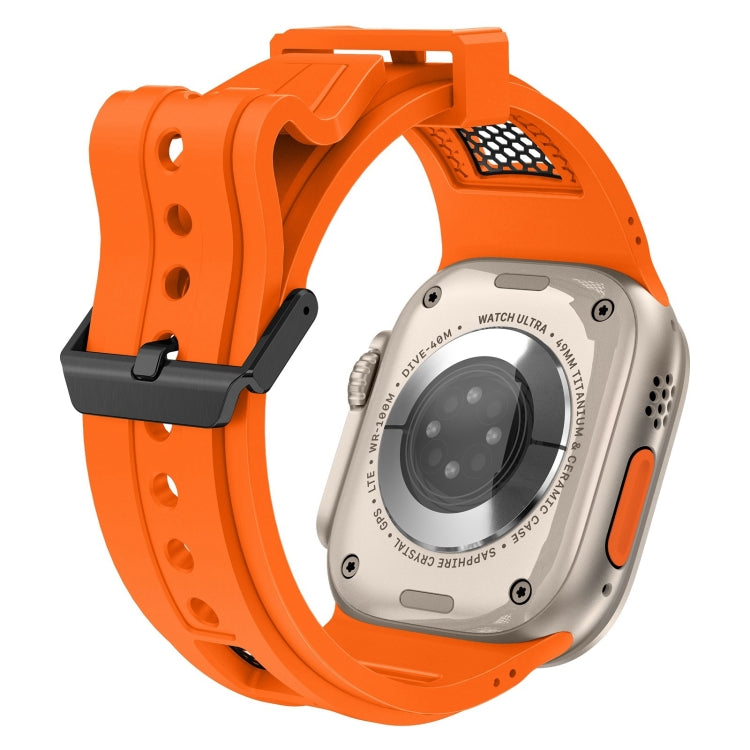 For Apple Watch SE 2022 44mm Breathable Stainless Steel Mesh TPU Watch Band(Orange Black) - free shipping - PMC TechLife - Order now!