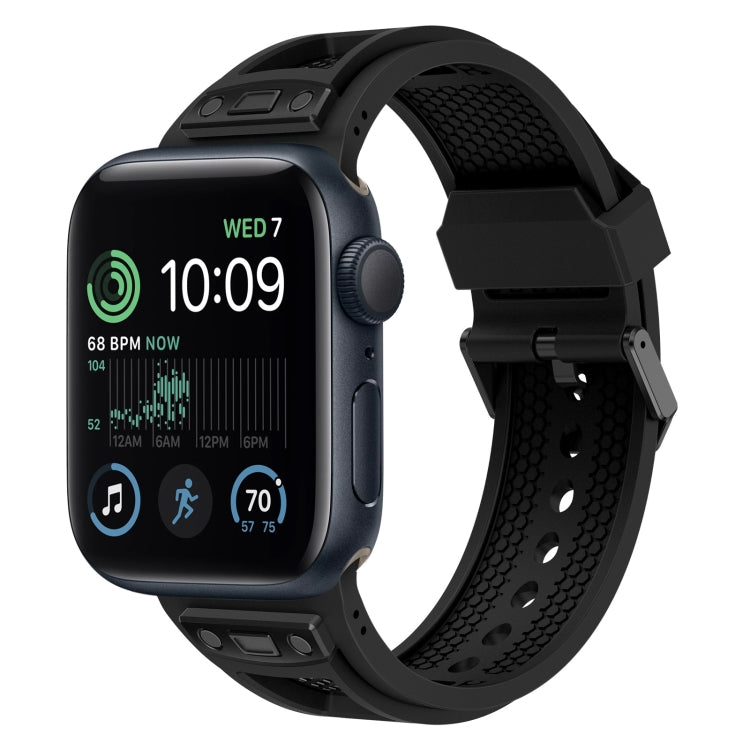 For Apple Watch SE 2022 44mm Breathable Stainless Steel Mesh TPU Watch Band(Black Black) - Watch Bands by PMC TechLife | Online Shopping South Africa | PMC TechLife