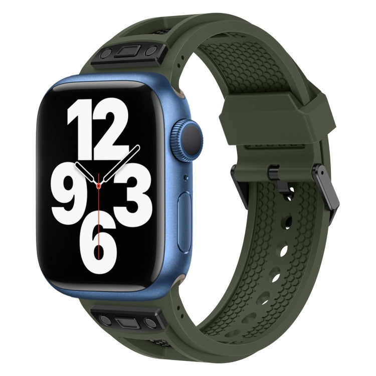 For Apple Watch Series 7 45mm Breathable Stainless Steel Mesh TPU Watch Band(Green Black) - Watch Bands by PMC TechLife | Online Shopping South Africa | PMC TechLife