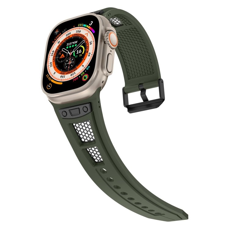 For Apple Watch Series 7 45mm Breathable Stainless Steel Mesh TPU Watch Band(Green Black) - Watch Bands by PMC TechLife | Online Shopping South Africa | PMC TechLife