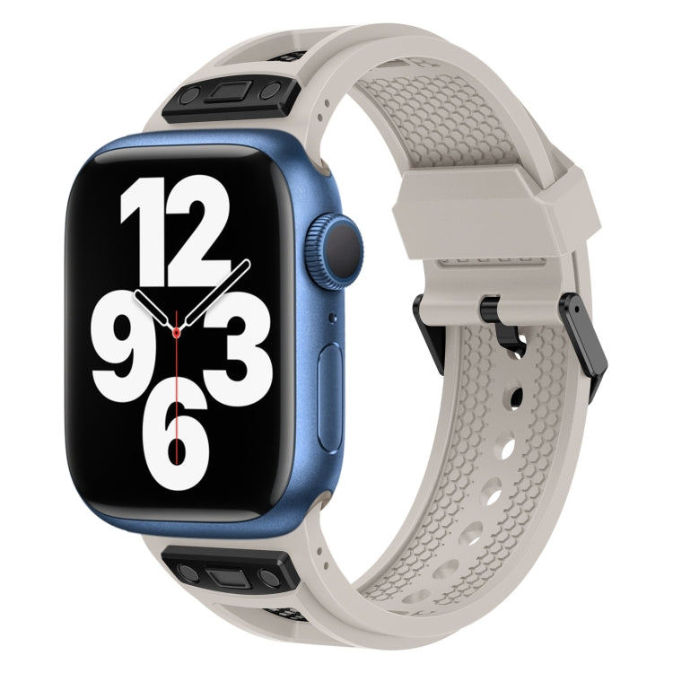 For Apple Watch Series 7 45mm Breathable Stainless Steel Mesh TPU Watch Band(Starlight Black) - Watch Bands by PMC TechLife | Online Shopping South Africa | PMC TechLife
