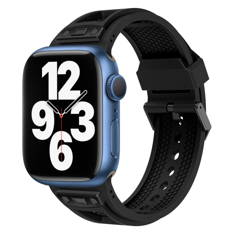 For Apple Watch Series 7 45mm Breathable Stainless Steel Mesh TPU Watch Band(Black Black) - Watch Bands by PMC TechLife | Online Shopping South Africa | PMC TechLife