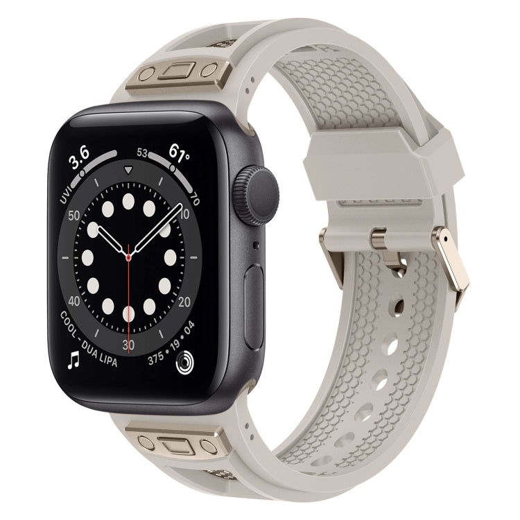 For Apple Watch Series 6 44mm Breathable Stainless Steel Mesh TPU Watch Band(Starlight Titanium) - free shipping - PMC TechLife - Order now!