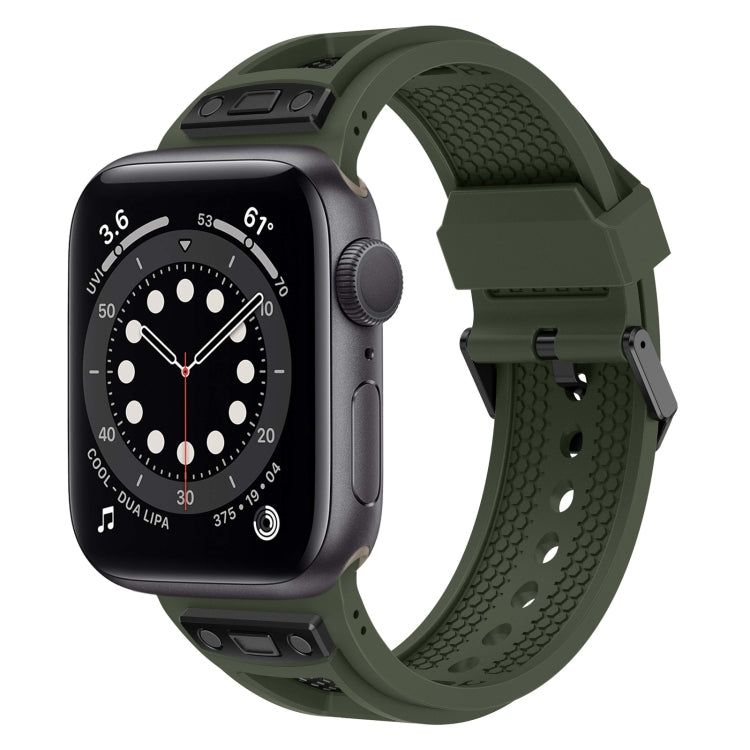 For Apple Watch Series 6 44mm Breathable Stainless Steel Mesh TPU Watch Band(Green Black) - Watch Bands by PMC TechLife | Online Shopping South Africa | PMC TechLife
