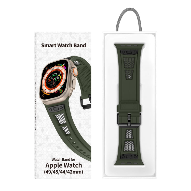 For Apple Watch Series 6 44mm Breathable Stainless Steel Mesh TPU Watch Band(Green Black) - Watch Bands by PMC TechLife | Online Shopping South Africa | PMC TechLife