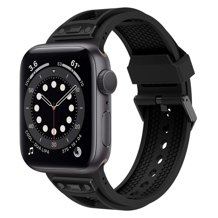 For Apple Watch Series 6 44mm Breathable Stainless Steel Mesh TPU Watch Band(Black Black) - Watch Bands by PMC TechLife | Online Shopping South Africa | PMC TechLife