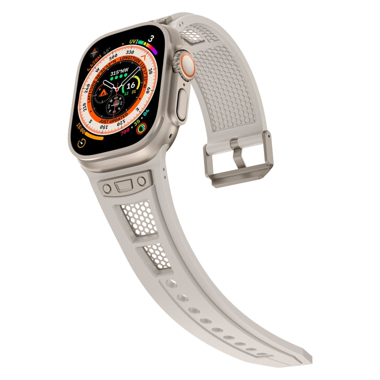 For Apple Watch Series 5 44mm Breathable Stainless Steel Mesh TPU Watch Band(Starlight Titanium) - Watch Bands by PMC TechLife | Online Shopping South Africa | PMC TechLife