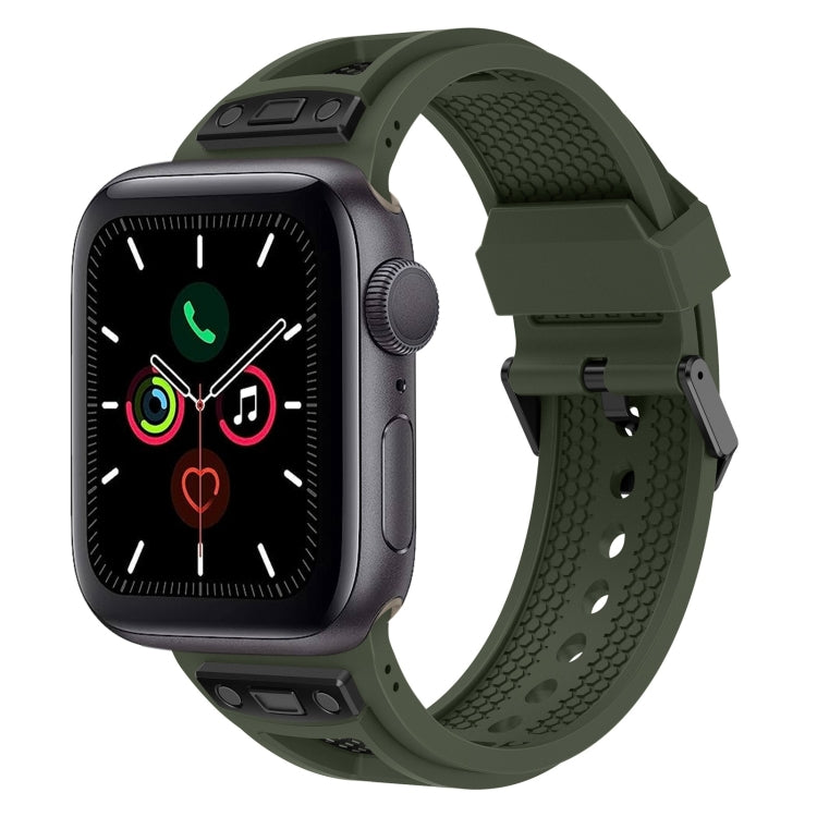 For Apple Watch Series 5 44mm Breathable Stainless Steel Mesh TPU Watch Band(Green Black) - Watch Bands by PMC TechLife | Online Shopping South Africa | PMC TechLife