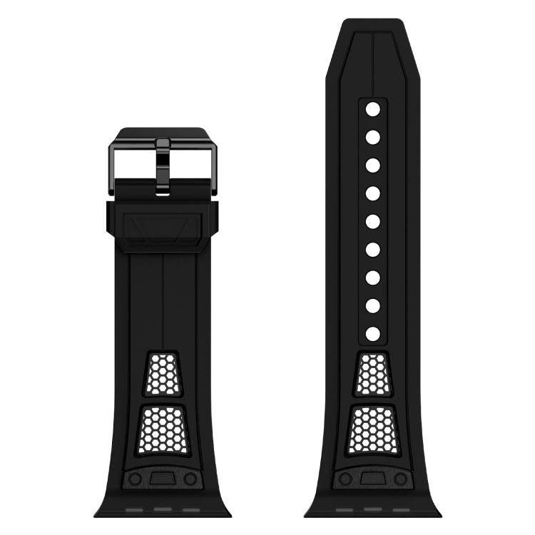 For Apple Watch Series 5 44mm Breathable Stainless Steel Mesh TPU Watch Band(Black Black) - Watch Bands by PMC TechLife | Online Shopping South Africa | PMC TechLife