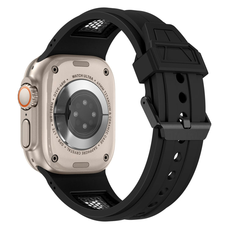 For Apple Watch Series 5 44mm Breathable Stainless Steel Mesh TPU Watch Band(Black Black) - Watch Bands by PMC TechLife | Online Shopping South Africa | PMC TechLife