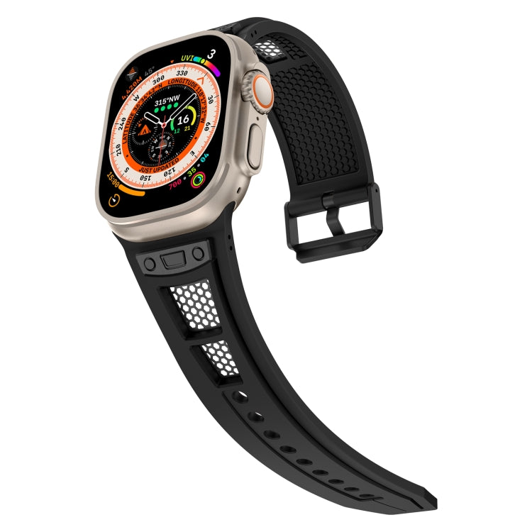 For Apple Watch Series 5 44mm Breathable Stainless Steel Mesh TPU Watch Band(Black Black) - Watch Bands by PMC TechLife | Online Shopping South Africa | PMC TechLife
