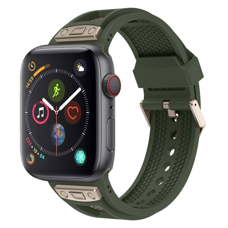 For  Apple Watch Series 4 44mm Breathable Stainless Steel Mesh TPU Watch Band(Green Titanium) - Watch Bands by PMC TechLife | Online Shopping South Africa | PMC TechLife