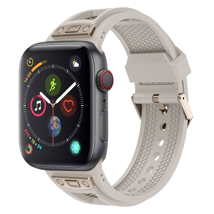 For  Apple Watch Series 4 44mm Breathable Stainless Steel Mesh TPU Watch Band(Starlight Titanium) - free shipping - PMC TechLife - Order now!