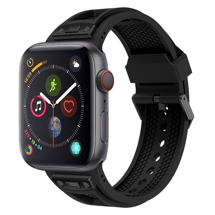 For  Apple Watch Series 4 44mm Breathable Stainless Steel Mesh TPU Watch Band(Black Black) - Watch Bands by PMC TechLife | Online Shopping South Africa | PMC TechLife