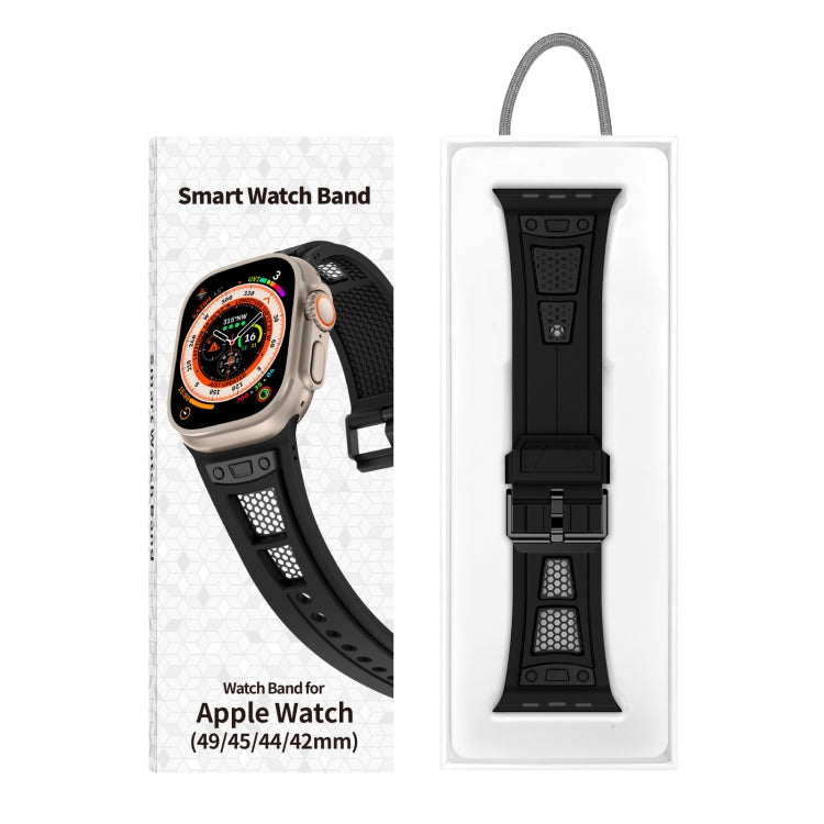 For  Apple Watch Series 4 44mm Breathable Stainless Steel Mesh TPU Watch Band(Black Black) - Watch Bands by PMC TechLife | Online Shopping South Africa | PMC TechLife