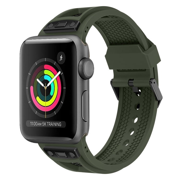 For Apple Watch Series 3 42mm Breathable Stainless Steel Mesh TPU Watch Band(Green Black) - Watch Bands by PMC TechLife | Online Shopping South Africa | PMC TechLife