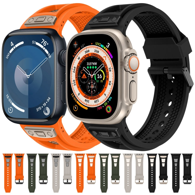 For Apple Watch Ultra 49mm Breathable Stainless Steel Mesh TPU Watch Band(Orange Black) - Watch Bands by PMC TechLife | Online Shopping South Africa | PMC TechLife