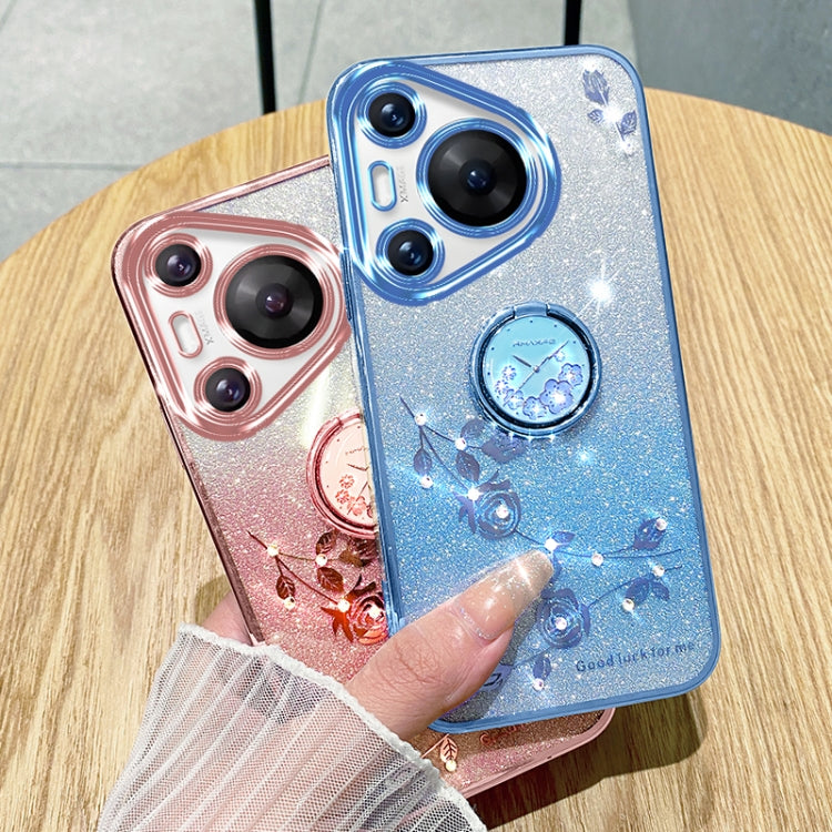 For Huawei Pura 70 Gradient Glitter Immortal Flower Ring All-inclusive Phone Case(Blue) - free shipping - PMC Jewellery - Order now!