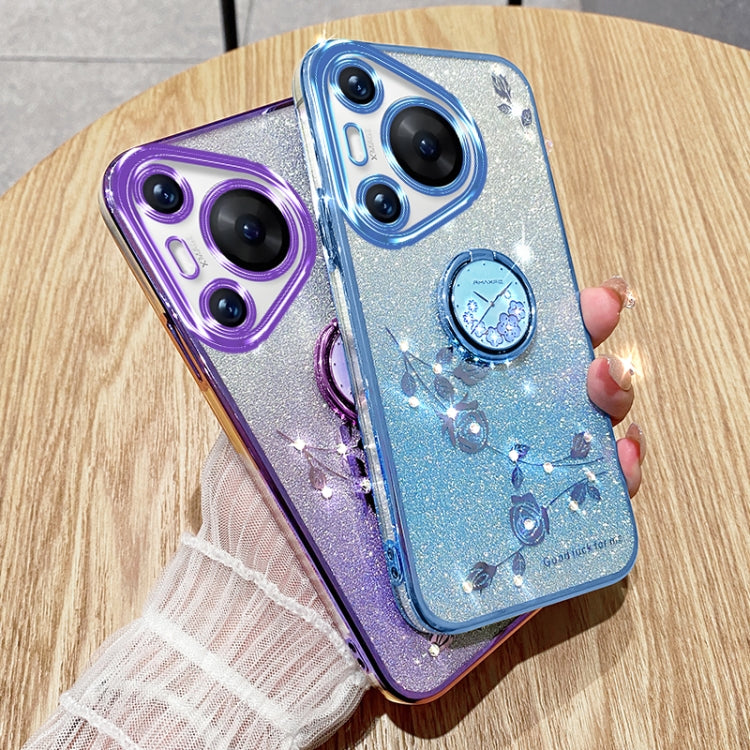 For Huawei Pura 70 Gradient Glitter Immortal Flower Ring All-inclusive Phone Case(Purple) - free shipping - PMC Jewellery - Order now!