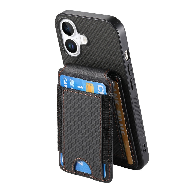 For iPhone 16 Plus Carbon Fiber Vertical Flip Wallet Stand Phone Case(Black) - free shipping - PMC Jewellery - Order now!
