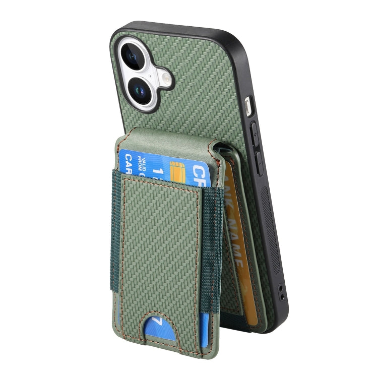 For iPhone 16 Plus Carbon Fiber Vertical Flip Wallet Stand Phone Case(Green) - free shipping - PMC Jewellery - Order now!