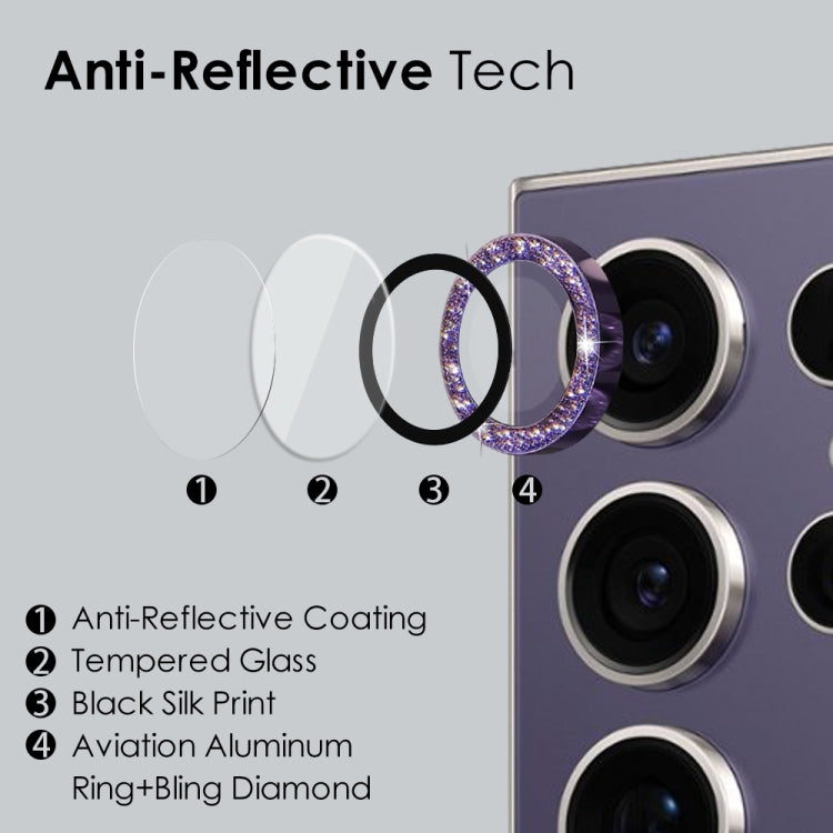 For Samsung Galaxy S24 Ultra 5G NORTHJO Camera Lens Bling Glitter Metal Ring Tempered Glass Film(Purple) - free shipping - PMC Jewellery - Order now!